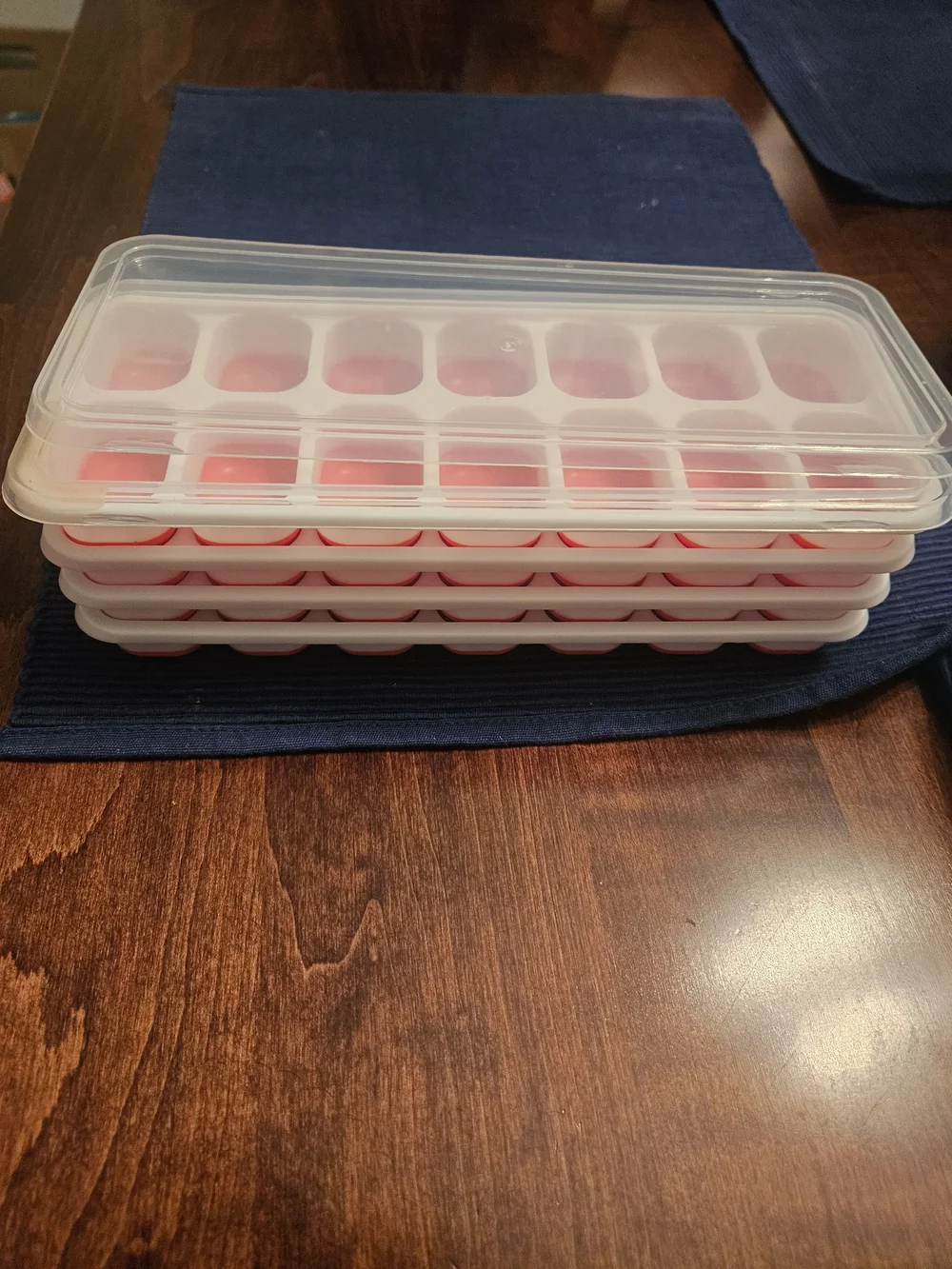 Stackable Silicone Ice Cube Trays with White Lids and Red Bases